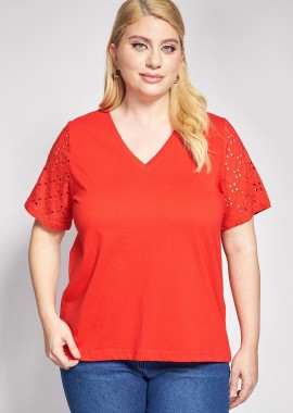 - Μπλούζα βαμβακερή με κεντητά μανίκια