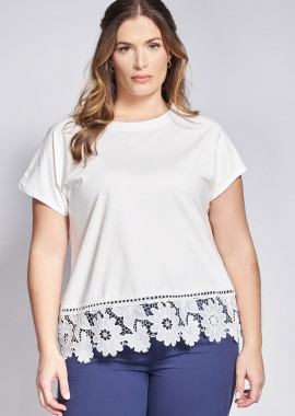 - Μπλούζα βαμβακερή με κιπούρ τελείωμα