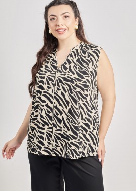 - Μπλούζα βισκόζη αμάνικη εμπριμέ animal print