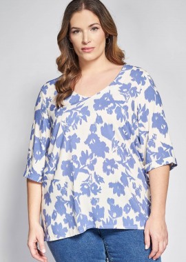 - Μπλούζα βισκόζη εμπριμέ φλοράλ με μανίκια 3/4