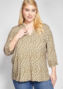 - Μπλούζα βισκόζη εμπριμέ φλοράλ με V