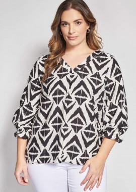 - Μπλούζα Βισκόζη Εμπριμέ Γεωμετρικό
