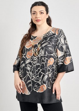 - Μπλούζα βραδινή σατινέ εμπριμέ με κολιέ