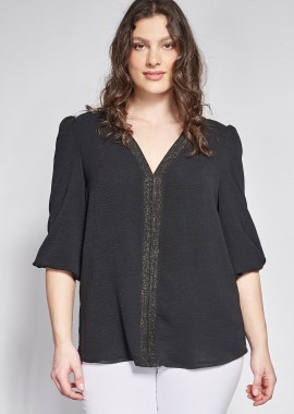 - Μπλούζα washed ανάγλυφο με διακοσμητική τρέσα πλεκτή