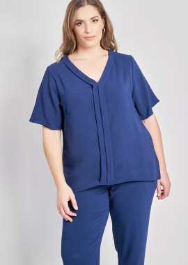 - Μπλούζα washed με V και πιέτα μπροστά