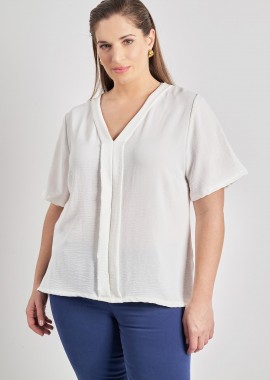 - Μπλούζα washed με V και πιέτα μπροστά