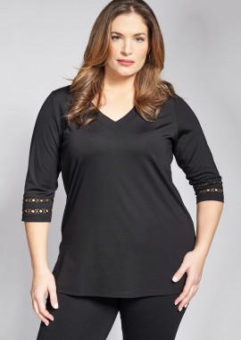 - Μπλούζα ζέρσεϊ V-neck με μανίκι 3/4 με διακόσμηση