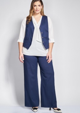 - Παντελόνι σε linen look με φαρδιά μπατζάκια