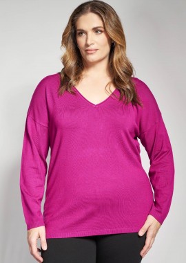 - Πλεκτή μακρυμάνικη μπλούζα με V-λαιμόκοψη