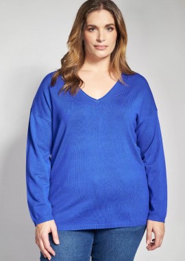 - Πλεκτή μακρυμάνικη μπλούζα με V-λαιμόκοψη