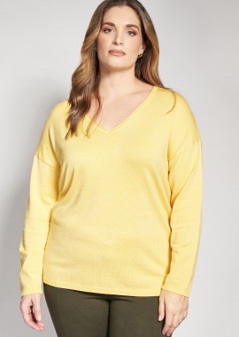 - Πλεκτή μακρυμάνικη μπλούζα με V-λαιμόκοψη