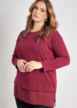 - Πλεκτή μπλούζα με chiffon στο τελείωμα