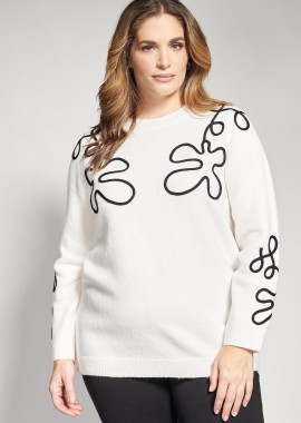 - Πλεκτή μπλούζα με φλοράλ κεντήματα