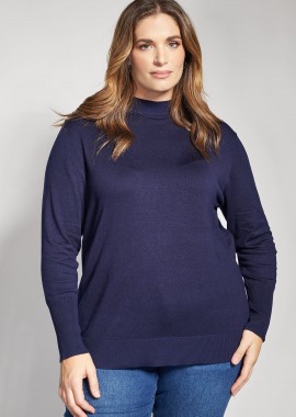 - Πλεκτή μπλούζα με ψηλό λαιμό και κουμπιά στους ώμους