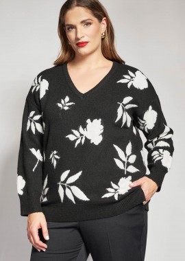- Πλεκτή μπλούζα με σχέδιο λουλούδια