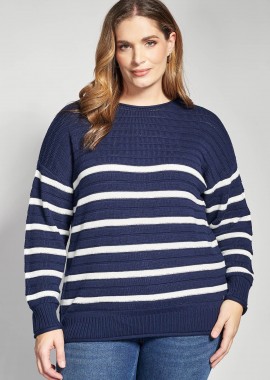 - Πλεκτή ριγέ μπλούζα με ανάγλυφη πλέξη