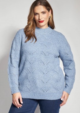 - Πλεκτό πουλόβερ με ψηλό λαιμό και ανάγλυφη πλέξη