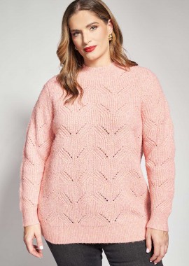 - Πλεκτό πουλόβερ με ψηλό λαιμό και ανάγλυφη πλέξη