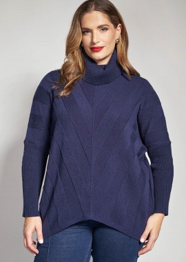 - Πλεκτο πουλόβερ ζιβάγκο με ανάγλυφη πλέξη σε άνετη γραμμή