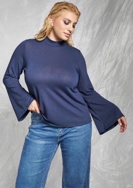 - PRBT Ελαστική μπλούζα με ψηλό λαιμό και μανίκια καμπάνα