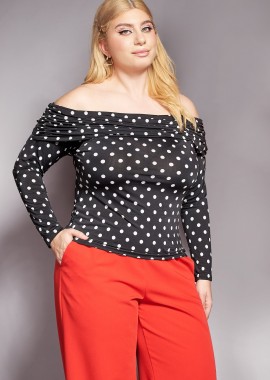 - PRBT off-shoulder μπλούζα με πουά σχέδιο