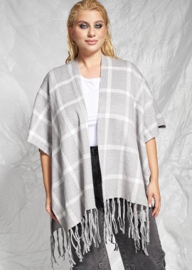 - PRBT Πλεκτή Κάπα με Καρό Μοτίβο και Κρόσσια