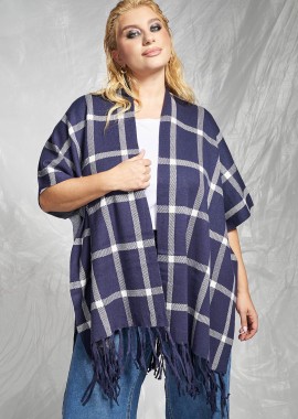 - PRBT Πλεκτή Κάπα με Καρό Μοτίβο και Κρόσσια