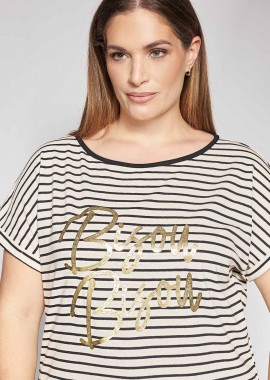 - PRBT Βαμβακερό Ριγέ Τ-Shirt με Χρυσή Foil Στάμπα