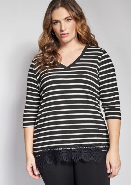 - Ριγέ μπλούζα μαρινιέρα με τελείωμα δαντέλας