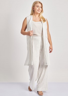 - Ριγέ παντελόνι σύμμεικτο λινό wide leg