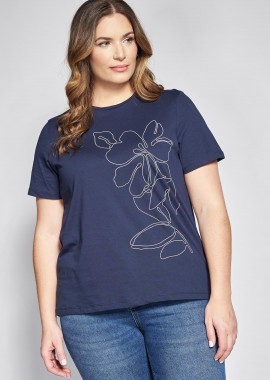 - T-shirt βαμβακερό με ανάγλυφη στάμπα φλοράλ