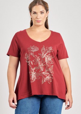 - T-Shirt βαμβακερό με φλοράλ foil τύπωμα