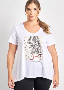 - T-shirt βαμβακερό με στάμπα με λεοπάρ λεπτομέρειες