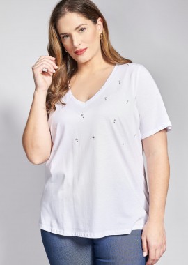 - T-shirt βαμβακερό με strass & πέρλες