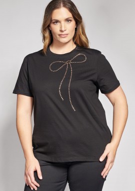 - T-shirt βαμβακερό με strass φιόγκο