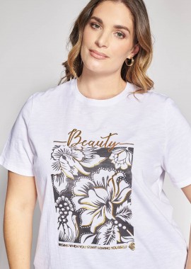 - Βαμβακερό T-shirt με Φλοράλ Στάμπα
