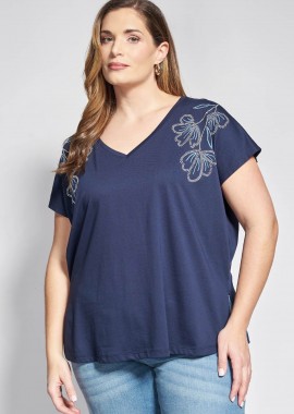 - Βαμβακερό T-shirt με Στάμπα Λουλούδια