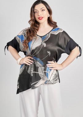 - Βραδινή μπλούζα σατέν εμπριμέ φλοράλ