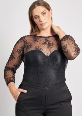 - Βραδινή see-through μπλούζα ελαστική δαντέλα