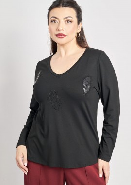 - Ζέρσεϊ μπλούζα με ανάγλυφα φύλλα και τρουκς