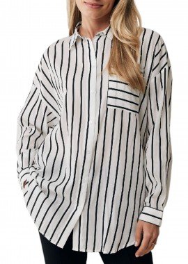 Mexx - Πουκάμισο Μακρυμάνικο Mexx Striped blouse with chest pocket MF006102541W-Off White Γυναικείο