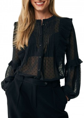 Mexx - Πουκάμισο Μακρυμάνικο Mexx Ruffle Plisse Bouse MF006102743W-DEEP BLACK Γυναικείο