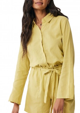 Mexx - Πουκάμισο Κοντομάνικο Mexx Linen blouse with split in sleeve MF006103641W-Mid Yellow Γυναικείο