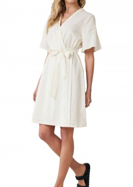 Mexx - Φόρεμα Mexx Wrap dress with wide sleeves MF006303941W-Off White Γυναικείο