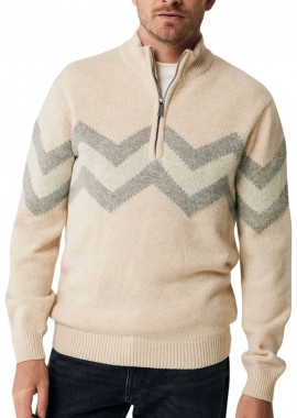 Mexx - Πουλόβερ Mexx Half zip intarsia knit pullover MF006606943M-Cream Melee Ανδρικό