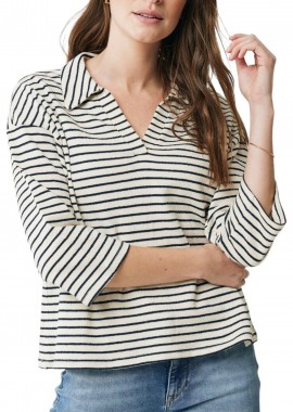 Mexx - Μπλούζα Μακρυμάνικη Mexx Oversized boxy sweat with polo collar MF007503641W-Off White Γυναικείο