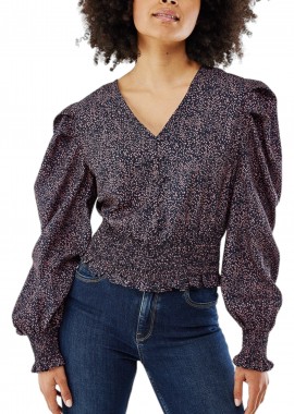 Mexx - Top Mexx Blouse V Neck All Over Pattern Crop NL0416016W-Navy Γυναικείο