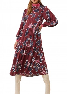 Mexx - Φόρεμα Mexx Printed Bowtie Neck A-line AOP XC0613026W-Dark Red Γυναικείο