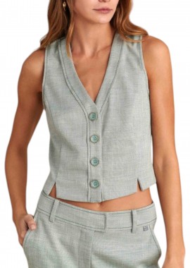 Attrattivo - Γιλέκο Attrattivo Κοντό Με Κουμπιά 91098612-LIGHT KHAKI Γυναικείο