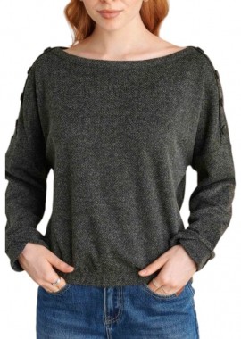 Attrattivo - Μπλούζα Μακρυμάνικη Attrattivo Με Διακοσμητικά Κουμπιά 9919490-ANTHRACHITE Γυναικείο